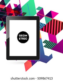 Tablet PC Icon with Geometric Background - Vector Illustration