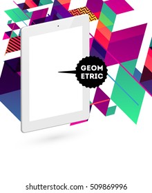 Tablet PC Icon with Geometric Background - Vector Illustration