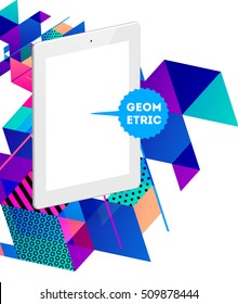Icono de Tablet PC con fondo geométrico - Ilustración vectorial