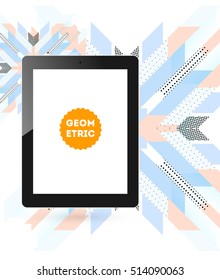 Tablet PC Icon with Geometric Background - Vector Illustration