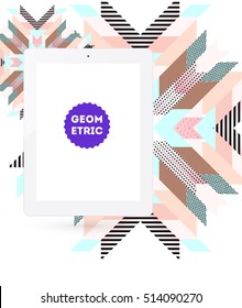 Tablet PC Icon with Geometric Background - Vector Illustration