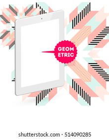 Tablet PC Icon with Geometric Background - Vector Illustration