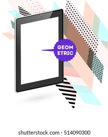 Icono de Tablet PC con fondo geométrico - Ilustración vectorial