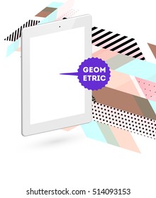 Tablet PC Icon with Geometric Background - Vector Illustration