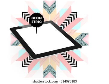 Tablet PC Icon with Geometric Background - Vector Illustration