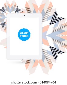 Tablet PC Icon with Geometric Background - Vector Illustration