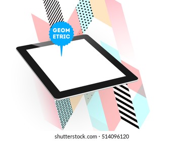 Icono de Tablet PC con fondo geométrico - Ilustración vectorial