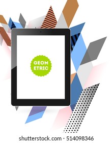 Tablet PC Icon with Geometric Background - Vector Illustration