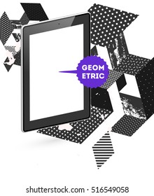 Icono de Tablet PC con fondo geométrico - Ilustración vectorial