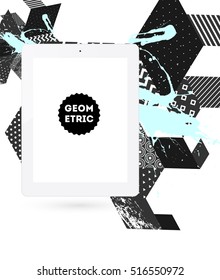 Tablet PC Icon with Geometric Background - Vector Illustration