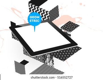 Tablet PC Icon with Geometric Background - Vector Illustration