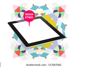 Tablet PC Icon with Geometric Background - Vector Illustration