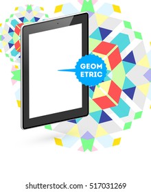Tablet PC Icon with Geometric Background - Vector Illustration