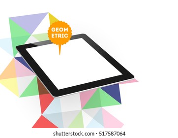 Tablet PC Icon with Geometric Background - Vector Illustration