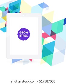 Tablet PC Icon with Geometric Background - Vector Illustration