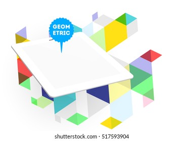 Tablet PC Icon with Geometric Background - Vector Illustration