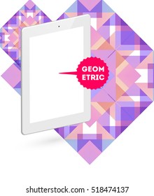 Tablet PC Icon with Geometric Background - Vector Illustration