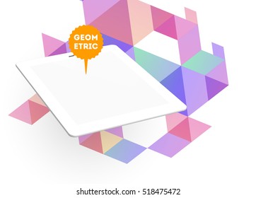 Tablet PC Icon with Geometric Background - Vector Illustration