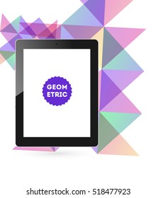 Tablet PC Icon with Geometric Background - Vector Illustration