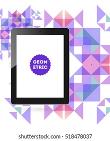 Tablet PC Icon with Geometric Background - Vector Illustration