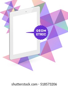 Tablet PC Icon with Geometric Background - Vector Illustration