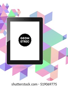 Tablet PC Icon with Geometric Background - Vector Illustration