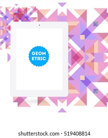 Tablet PC Icon with Geometric Background - Vector Illustration