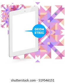 Tablet PC Icon with Geometric Background - Vector Illustration