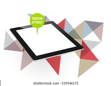 Tablet PC Icon with Geometric Background - Vector Illustration