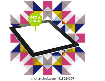 Tablet PC Icon with Geometric Background - Vector Illustration