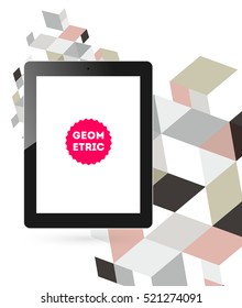 Tablet PC Icon with Geometric Background - Vector Illustration