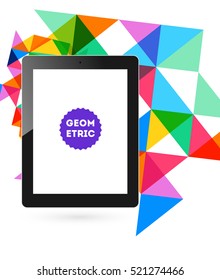 Tablet PC Icon with Geometric Background - Vector Illustration