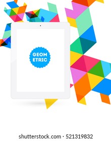Tablet PC Icon with Geometric Background - Vector Illustration