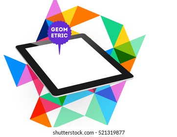 Tablet PC Icon with Geometric Background - Vector Illustration