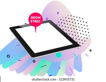 Tablet PC Icon with Geometric Background - Vector Illustration
