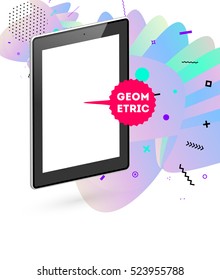 Tablet PC Icon with Geometric Background - Vector Illustration