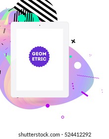 Tablet PC Icon with Geometric Background - Vector Illustration