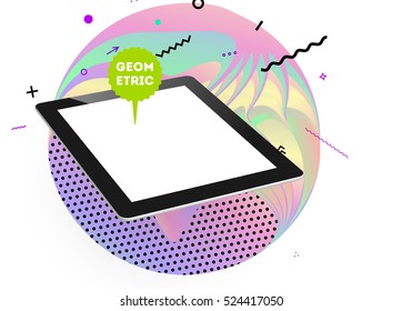 Tablet PC Icon with Geometric Background - Vector Illustration