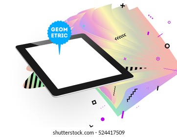 Tablet PC Icon with Geometric Background - Vector Illustration