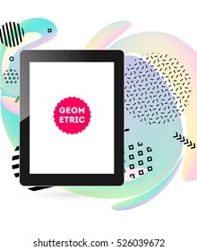 Tablet PC Icon with Geometric Background - Vector Illustration