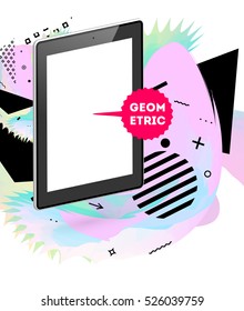 Tablet PC Icon with Geometric Background - Vector Illustration
