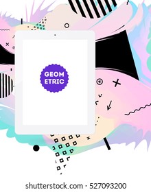 Tablet PC Icon with Geometric Background - Vector Illustration