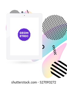 Tablet PC Icon with Geometric Background - Vector Illustration