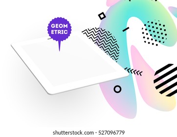 Tablet PC Icon with Geometric Background - Vector Illustration
