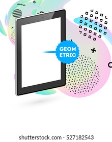 Tablet PC Icon with Geometric Background - Vector Illustration