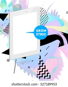 Tablet PC Icon with Geometric Background - Vector Illustration