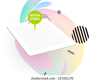 Tablet PC Icon with Geometric Background - Vector Illustration