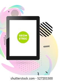 Tablet PC Icon with Geometric Background - Vector Illustration