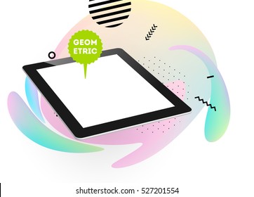 Tablet PC Icon with Geometric Background - Vector Illustration