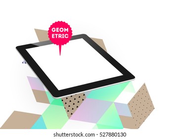 Icono de Tablet PC con fondo geométrico - Ilustración vectorial